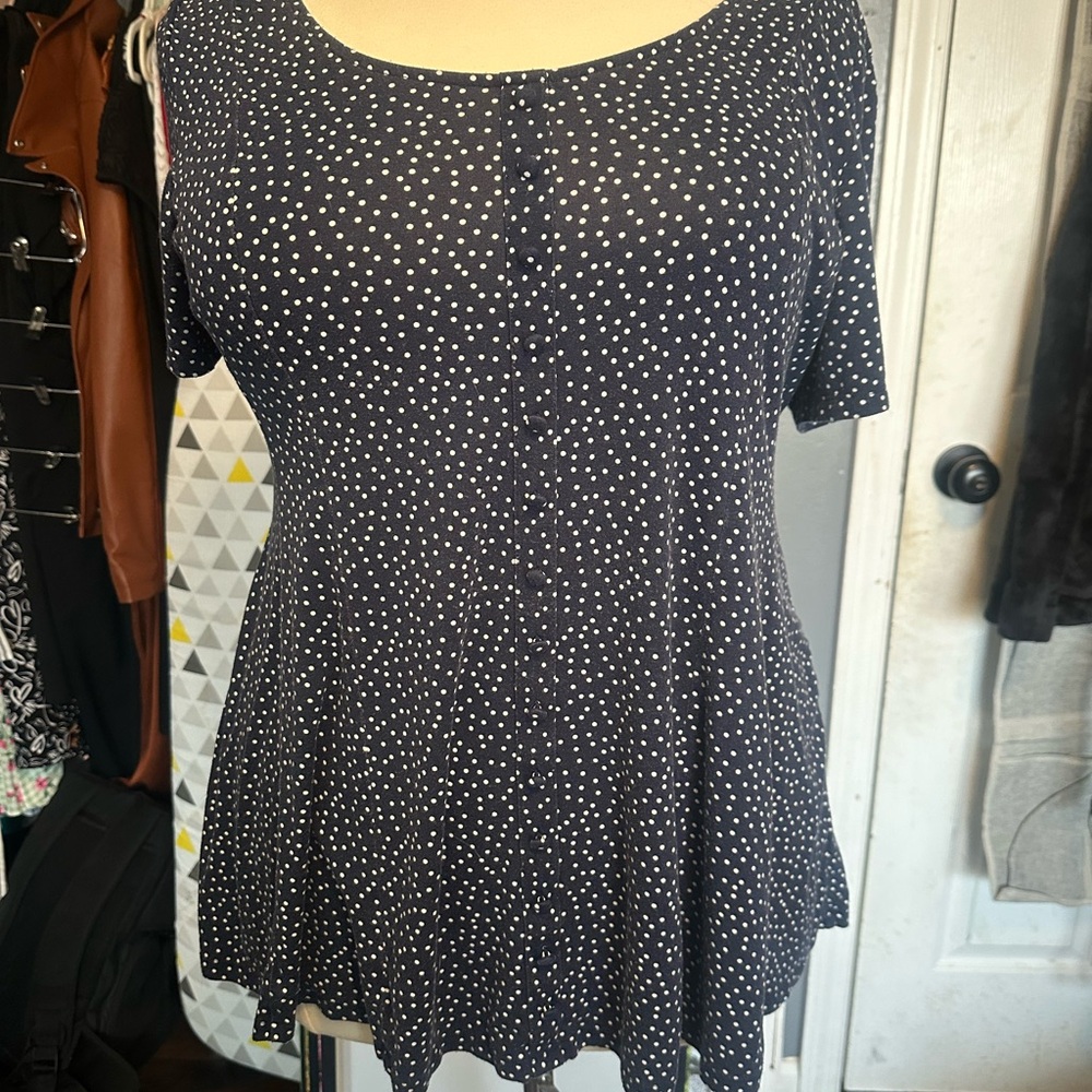 Navy and White Polka Dot Torrid top